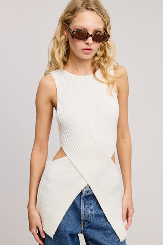 CRISS-CROSS WAIST WRAP CUT-OUT SWEATER TOP