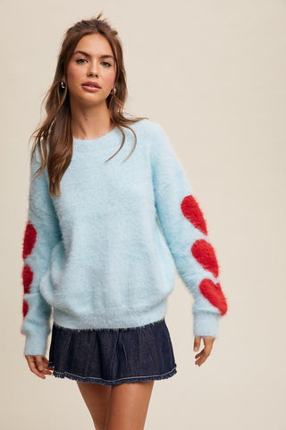 Buy blue Give Love Fuzzy Knit Sweater