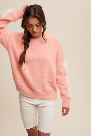 Buy pink Give Love Fuzzy Knit Sweater