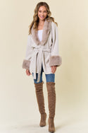 Faux Fur Trimmed Hood and Sleeve Jacket