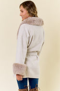 Faux Fur Trimmed Hood and Sleeve Jacket