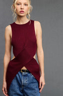 CRISS-CROSS WAIST WRAP CUT-OUT SWEATER TOP